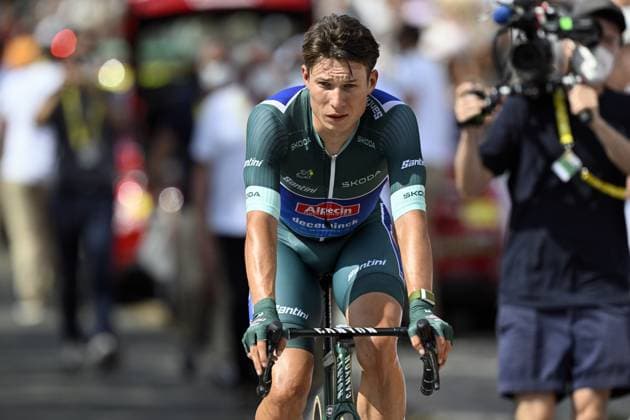 Belgian Jasper Philipsen of Alpecin-Deceuninck reacts after stage 7 of the Tour de France cycling race, a 169,9 km race from Mont-de-Marsan to Bordeaux, France, Friday 07 July 2023. This year s Tour de France takes place from 01 to 23 July 2023. DIRKxWAEM  x70257791x