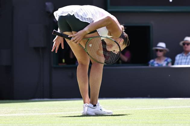 Aryna Sabalenka, BLR, during rain delayed second round of 2023 All England Lawn Tennis Championships at Wimbledon, womens singles, London, 07 07 2023; -