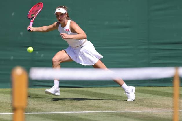 Tamara Korpatsch, GER, during rain delayed second round of 2023 All England Lawn Tennis Championships at Wimbledon, womens singles, London, 07 07 2023; -