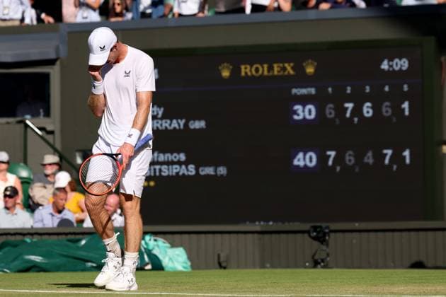 7th July 2023; All England Lawn Tennis and Croquet Club, London, England: Wimbledon Tennis Tournament; A dejected Andy Murray as Stefanos Tsitsipas breaks his serve in the 5th set  ActionPlus12528073 ShaunxBrooks