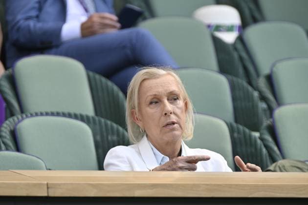 Tennis : Wimbledon 2023 - Angleterre - Martina Navratilova - Usa Tennis : Wimbledon 2023 - Angleterre- 07 07 23 ChrysleneCaillaud Panoramic  