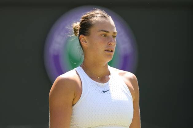 Aryna Sabalenka, BLR, during rain delayed second round of 2023 All England Lawn Tennis Championships at Wimbledon, womens singles, London, 07 07 2023; -