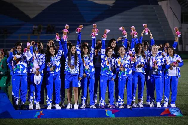 RECORD DATE NOT STATED JCC San Salvador 2023 Venezuela vs Mexico Final Gold Medal El Salvador Bronze Medal during the game Venezuela vs Mexico (Mexican national team, Nationalteam , corresponding to Final Gold Medal of Womens Soccer at the Central American and Caribbean Games San Salvador 2023, at Las Delicias National Stadium, on July 07, 2023. <br><br> El Salvador Medalla de Bronce durante el partido Venezuela vs Mexico (Seleccion Mexicana), correspondiente a Final por Medalla de Oro del Futbol Femenino en los Juegos Centroamericanos y del Caribe San Salvador 2023, en el Estadio Nacional Las Delicias, el 07 de Julio de 2023. SAN SALVADOR SAN SALVADOR EL SALVADOR  Copyright: xUlisesxNaranjox 20230708000559_JCC_23_W_VEN_MEX_ELSALVADOR128