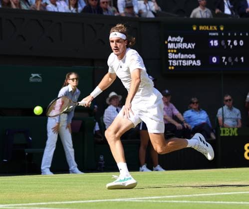 TENNIS - Wimbledon 2023 LONDON,ENGLAND,08.JUL.23 - TENNIS - ATP, Tennis Herren World Tour, Wimbledon, Grand Slam. Image shows Stefanos Tsitsipas (GRE).  GEPAxpictures xAlanxGrieves