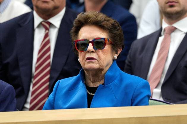 Mandatory Credit: Photo by Dave Shopland Shutterstock (14001531v) Billie Jean King in the Royal Box on Centre Court Wimbledon Tennis Championships, Day 6, The All England Lawn Tennis and Croquet Club, London, UK - 08 Jul 2023 Wimbledon Tennis Championships, Day 6, The All England Lawn Tennis and Croquet Club, London, UK - 08 Jul 2023  Copyright: xDavexShopland Shutterstockx 14001531v