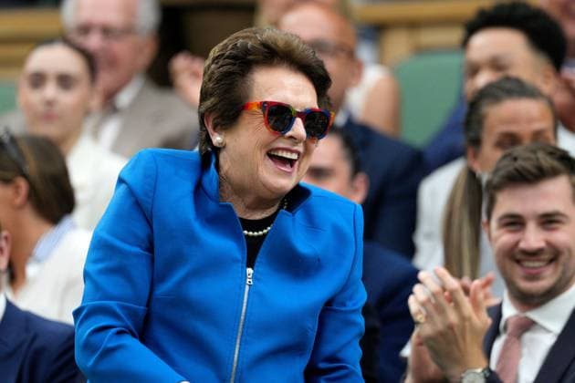 Mandatory Credit: Photo by Dave Shopland Shutterstock (14001531x) Billie Jean King in the Royal Box on Centre Court Wimbledon Tennis Championships, Day 6, The All England Lawn Tennis and Croquet Club, London, UK - 08 Jul 2023 Wimbledon Tennis Championships, Day 6, The All England Lawn Tennis and Croquet Club, London, UK - 08 Jul 2023  Copyright: xDavexShopland Shutterstockx 14001531x