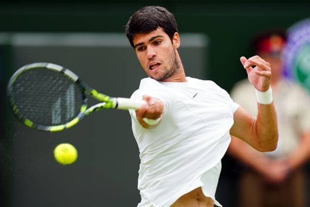 Mandatory Credit: Photo by Javier Garcia Shutterstock (14001532aq) Carlos Alcaraz during his third round match Wimbledon Tennis Championships, Day 6, The All England Lawn Tennis and Croquet Club, London, UK - 08 Jul 2023 Wimbledon Tennis Championships, Day 6, The All England Lawn Tennis and Croquet Club, London, UK - 08 Jul 2023  Copyright: xJavierxGarcia Shutterstockx 14001532aq