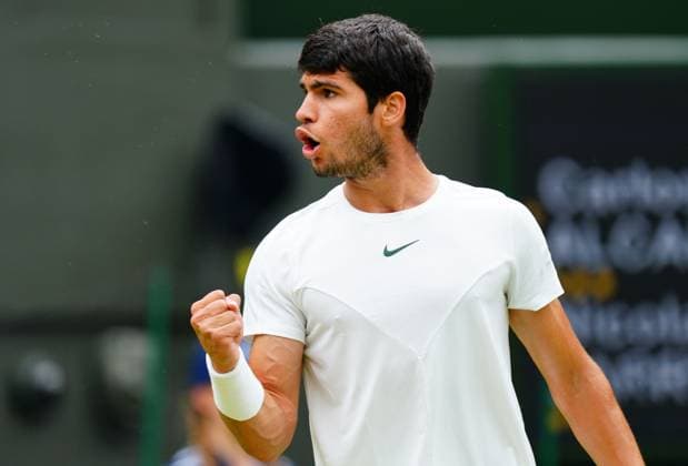 Mandatory Credit: Photo by Javier Garcia Shutterstock (14001532ar) Carlos Alcaraz during his third round match Wimbledon Tennis Championships, Day 6, The All England Lawn Tennis and Croquet Club, London, UK - 08 Jul 2023 Wimbledon Tennis Championships, Day 6, The All England Lawn Tennis and Croquet Club, London, UK - 08 Jul 2023  Copyright: xJavierxGarcia Shutterstockx 14001532ar