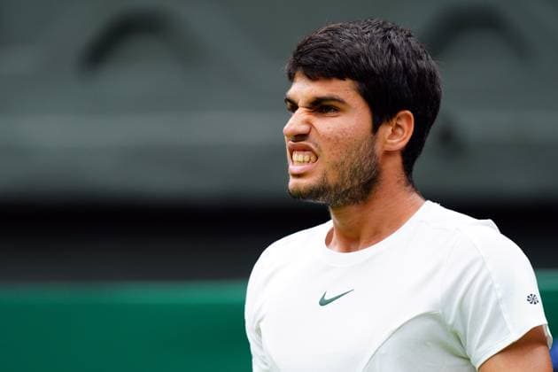 Mandatory Credit: Photo by Javier Garcia Shutterstock (14001532cc) Carlos Alcaraz during his third round match Wimbledon Tennis Championships, Day 6, The All England Lawn Tennis and Croquet Club, London, UK - 08 Jul 2023 Wimbledon Tennis Championships, Day 6, The All England Lawn Tennis and Croquet Club, London, UK - 08 Jul 2023  Copyright: xJavierxGarcia Shutterstockx 14001532cc