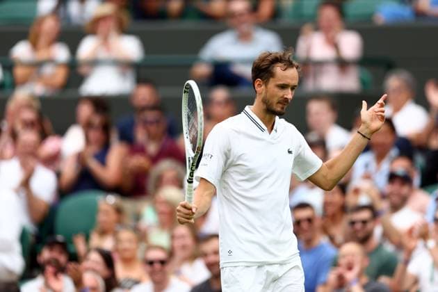 Mandatory Credit: Photo by Simon Dael Shutterstock (14001530bs) Daniil Medvedev during his third round match Wimbledon Tennis Championships, Day 6, The All England Lawn Tennis and Croquet Club, London, UK - 08 Jul 2023 Wimbledon Tennis Championships, Day 6, The All England Lawn Tennis and Croquet Club, London, UK - 08 Jul 2023  Copyright: xSimonxDael Shutterstockx 14001530bs