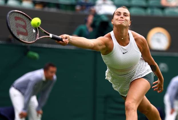 Mandatory Credit: Photo by Simon Dael Shutterstock (14001530cz) Aryna Sabalenka during her third round match Wimbledon Tennis Championships, Day 6, The All England Lawn Tennis and Croquet Club, London, UK - 08 Jul 2023 Wimbledon Tennis Championships, Day 6, The All England Lawn Tennis and Croquet Club, London, UK - 08 Jul 2023  Copyright: xSimonxDael Shutterstockx 14001530cz