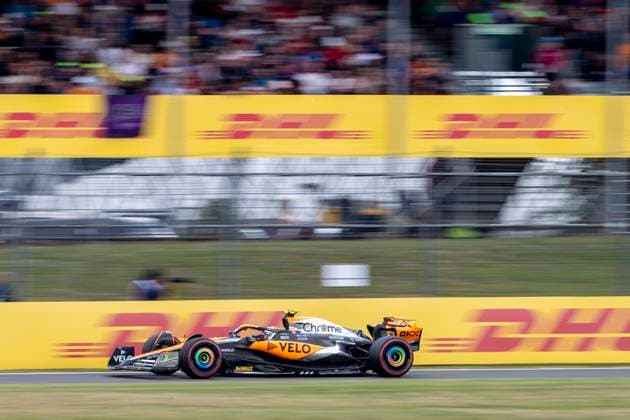 8th July 2023: Silverstone Circuit, Northamptonshire, England: Formula 1 2023 Aramco British F1 Grand Prix: Qualifying Day; Lando Norris in his McLaren F1 Team McLaren-Mercedes MCL60 speeds into the pits as the track dries out in qualifying sessions  ActionPlus12528708 TimxWilliams