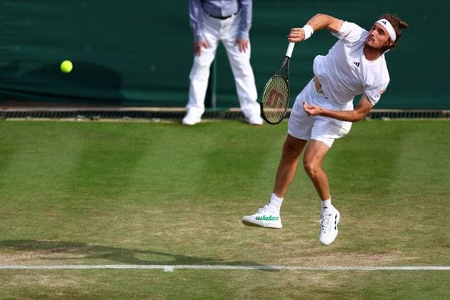 Mandatory Credit: Photo by Simon Dael Shutterstock (14001530du) Stefanos Tsitsipas during his third round match Wimbledon Tennis Championships, Day 6, The All England Lawn Tennis and Croquet Club, London, UK - 08 Jul 2023 Wimbledon Tennis Championships, Day 6, The All England Lawn Tennis and Croquet Club, London, UK - 08 Jul 2023  Copyright: xSimonxDael Shutterstockx 14001530du