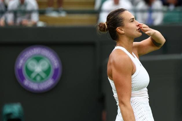 Mandatory Credit: Photo by Simon Dael Shutterstock (14001530dz) Aryna Sabalenka celebrates winner her third round match Wimbledon Tennis Championships, Day 6, The All England Lawn Tennis and Croquet Club, London, UK - 08 Jul 2023 Wimbledon Tennis Championships, Day 6, The All England Lawn Tennis and Croquet Club, London, UK - 08 Jul 2023  Copyright: xSimonxDael Shutterstockx 14001530dz