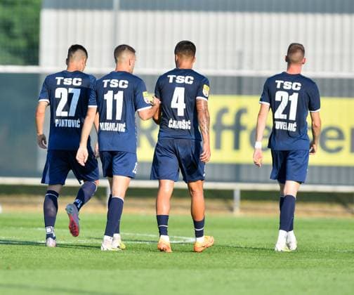 SOCCER - Sturm vs Topola, training camp GRAZ,AUSTRIA,08.JUL.23 - SOCCER - ADMIRAL Bundesliga, SuperLiga, SK Sturm Graz vs TSC Backa Topola, training camp, test match. Image shows the rejoicing of Backa Topola.  GEPAxpictures xAvnixRetkoceri