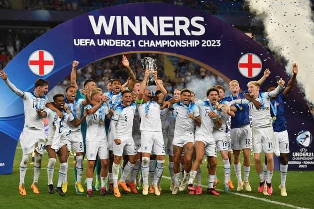 Bilder des Jahres 2023, Sport 07 Juli Sport Themen der Woche KW27 Sport Bilder des Tages UEFA U21, U 21 final ENG-ESP Team England U21 winners, UEFA European Championship, EM, Europameisterschaft Under-21 England-Spain, final match, Georgia, Batumi, Batumi Arena Batumi Batumi Arena - Batumi, Georgia Georgia Copyright: xTAMUNAxKULUMBEGASHVILIx KUL_3632