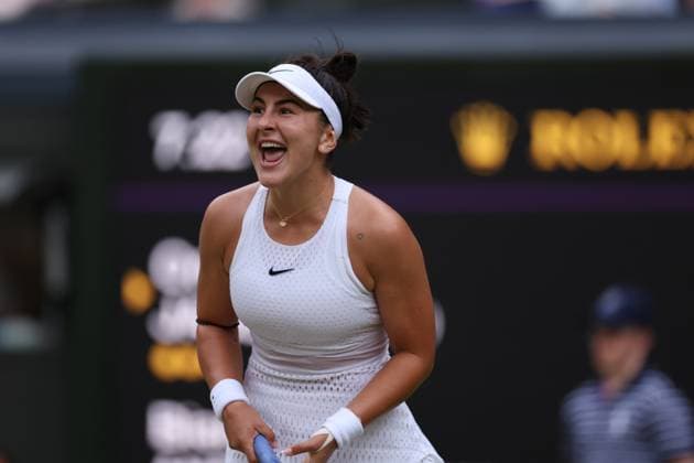 8th July 2023; All England Lawn Tennis and Croquet Club, London, England: Wimbledon Tennis Tournament; Womens singles match, Ons Jabeur versus Bianca Andreescu as she enjoys a point won  ActionPlus12528842 ShaunxBrooks