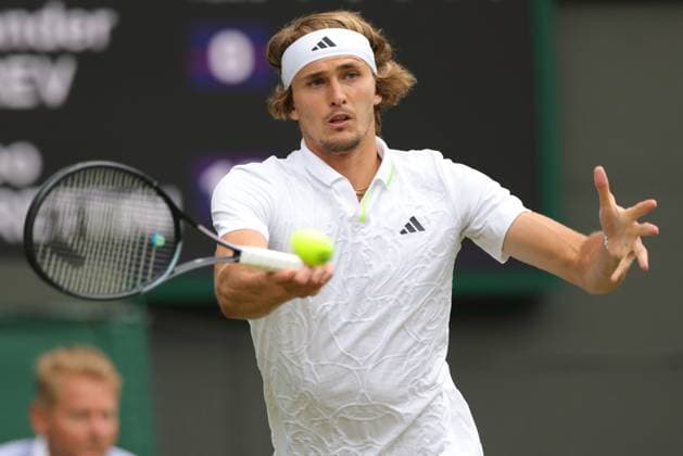 Alexander Zverev, GER, during third round of 2023 All England Lawn Tennis Championships at Wimbledon, gentlemens singles, London, 08 07 2023; -