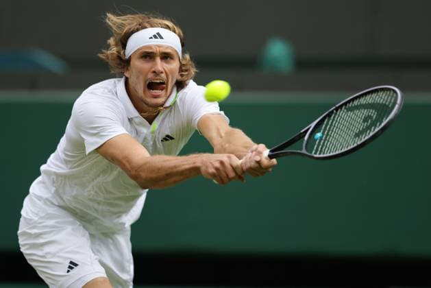 Alexander Zverev, GER, during third round of 2023 All England Lawn Tennis Championships at Wimbledon, gentlemens singles, London, 08 07 2023; -
