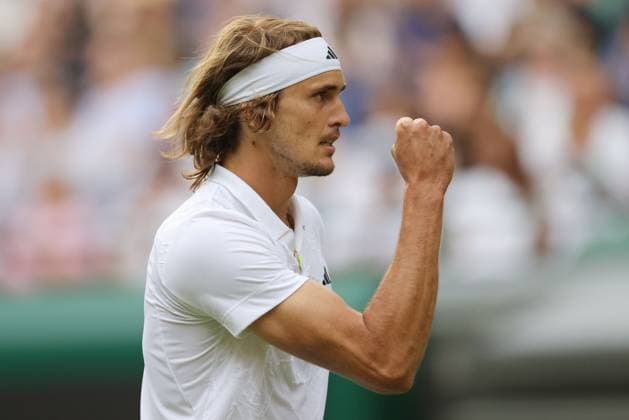 Alexander Zverev, GER, during third round of 2023 All England Lawn Tennis Championships at Wimbledon, gentlemens singles, London, 08 07 2023; -