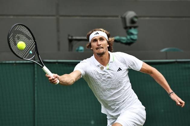 Alexander Zverev, GER, during third round of 2023 All England Lawn Tennis Championships at Wimbledon, gentlemens singles, London, 08 07 2023; -