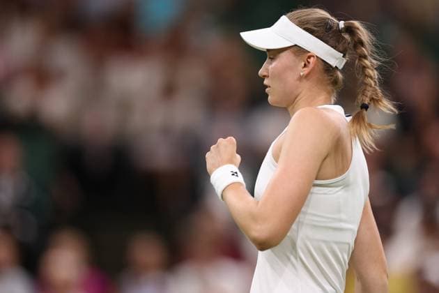 8th July 2023; All England Lawn Tennis and Croquet Club, London, England: Wimbledon Tennis Tournament; Elena Rybakina celebrates after she wins the match against Katie Boulter  ActionPlus12528925 ShaunxBrooks