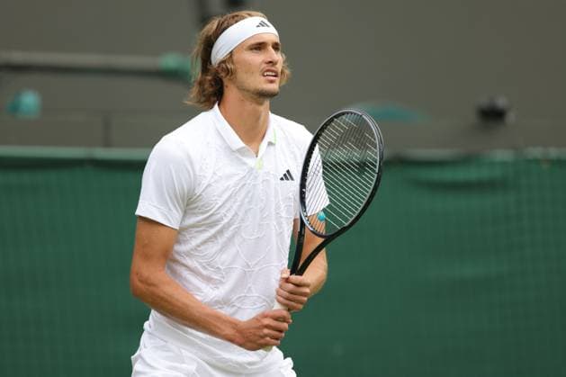 Alexander Zverev, GER, during third round of 2023 All England Lawn Tennis Championships at Wimbledon, gentlemens singles, London, 08 07 2023; -