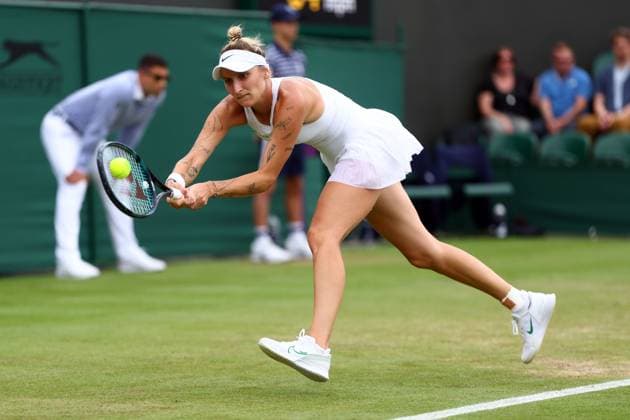 Mandatory Credit: Photo by Simon Dael Shutterstock (14003009p) Marketa Vondrousova during her fourth round match Wimbledon Tennis Championships, Day 7, The All England Lawn Tennis and Croquet Club, London, UK - 09 Jul 2023 Wimbledon Tennis Championships, Day 7, The All England Lawn Tennis and Croquet Club, London, UK - 09 Jul 2023  Copyright: xSimonxDael Shutterstockx 14003009p