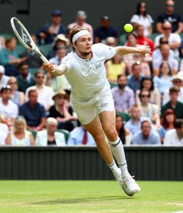 Mandatory Credit: Photo by Simon Dael Shutterstock (14003009ce) Alexander Bublik during his fourth round match Wimbledon Tennis Championships, Day 7, The All England Lawn Tennis and Croquet Club, London, UK - 09 Jul 2023 Wimbledon Tennis Championships, Day 7, The All England Lawn Tennis and Croquet Club, London, UK - 09 Jul 2023  Copyright: xSimonxDael Shutterstockx 14003009ce
