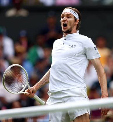 Mandatory Credit: Photo by Simon Dael Shutterstock (14003009cw) Alexander Bublik celebrates during his fourth round match Wimbledon Tennis Championships, Day 7, The All England Lawn Tennis and Croquet Club, London, UK - 09 Jul 2023 Wimbledon Tennis Championships, Day 7, The All England Lawn Tennis and Croquet Club, London, UK - 09 Jul 2023  Copyright: xSimonxDael Shutterstockx 14003009cw