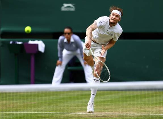 Mandatory Credit: Photo by Simon Dael Shutterstock (14003009da) Alexander Bublik during his fourth round match Wimbledon Tennis Championships, Day 7, The All England Lawn Tennis and Croquet Club, London, UK - 09 Jul 2023 Wimbledon Tennis Championships, Day 7, The All England Lawn Tennis and Croquet Club, London, UK - 09 Jul 2023  Copyright: xSimonxDael Shutterstockx 14003009da