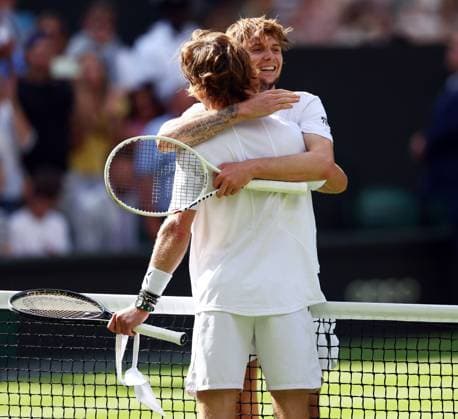 Mandatory Credit: Photo by Simon Dael Shutterstock (14003009dr) Andrey Rublev celebrates winning his fourth round match against Alexander Bublik Wimbledon Tennis Championships, Day 7, The All England Lawn Tennis and Croquet Club, London, UK - 09 Jul 2023 Wimbledon Tennis Championships, Day 7, The All England Lawn Tennis and Croquet Club, London, UK - 09 Jul 2023  Copyright: xSimonxDael Shutterstockx 14003009dr