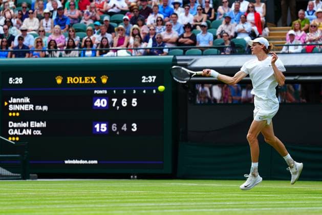 Mandatory Credit: Photo by Javier Garcia Shutterstock (14003010eu) Jannik Sinner during his fourth round match Wimbledon Tennis Championships, Day 7, The All England Lawn Tennis and Croquet Club, London, UK - 09 Jul 2023 Wimbledon Tennis Championships, Day 7, The All England Lawn Tennis and Croquet Club, London, UK - 09 Jul 2023  Copyright: xJavierxGarcia Shutterstockx 14003010eu