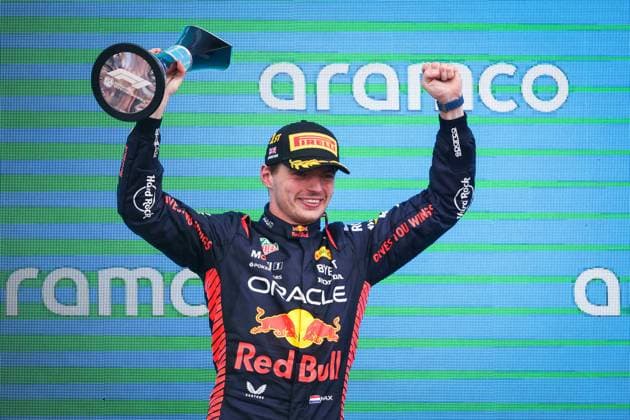 podium VERSTAPPEN Max (ned), Red Bull Racing RB19, portrait during the 2023 Formula 1 Aramco British Grand Prix, 10th round of the 2023 Formula One World Championship, WM, Weltmeisterschaft from July 7 to 9, 2023 on the Silverstone Circuit, in Silverstone, United Kingdom - F1 - BRITISH GRAND PRIX 2023 - RACE DPPI Panoramic  00123025_AV3_9928 