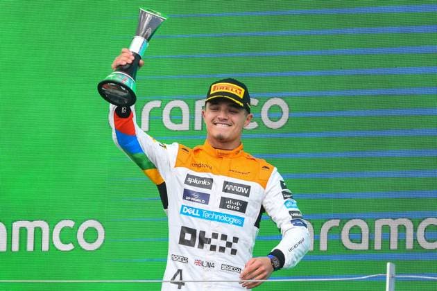 F1 Grand Prix of Great Britain Lando Norris of Great Britain and McLaren celebrates finishing in second place during the Formula 1 Aramco British Grand Prix at Silverstone Circuit, Towcester, UK on Sunday 9th July 2023. United Kingdom  Copyright: xMIxNewsx originalFilename:fletcher-formula1230709_nppvs.jpg