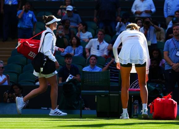 Mandatory Credit: Photo by Javier Garcia Shutterstock (14003010ew) Victoria Azarenka and Elina Svitolina ahead of their fourth round match Wimbledon Tennis Championships, Day 7, The All England Lawn Tennis and Croquet Club, London, UK - 09 Jul 2023 Wimbledon Tennis Championships, Day 7, The All England Lawn Tennis and Croquet Club, London, UK - 09 Jul 2023  Copyright: xJavierxGarcia Shutterstockx 14003010ew