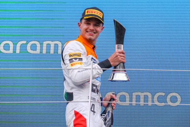 FORMULA 1 ARAMCO BRITISH GRAND PRIX 2023, 09 07 2023 Lando Norris 4 (GBR), McLaren MCL60 celebrates p2 on the podium during the FORMULA 1 ARAMCO BRITISH GRAND PRIX 2023 at the Silverstone Circuit, Silverstone, United Kingdom on 9 July 2023 Editorial Use Only Copyright: xPhilxDuncanx ESM-0744-0023