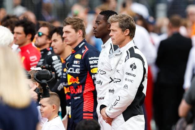 Brad Pitt (USA), F1 Grand Prix of Great Britain at Silverstone Circuit on July 9, 2023 in Silverstone, Great Britain. (Photo by HOCH ZWEI) Silverstone Great Britain