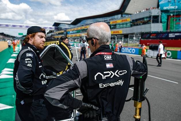 Fictional Apex APXGP Team, for the upcoming Formula One based movie Apex by Apple Studios and Bruckheimer Films, F1 Grand Prix of Great Britain at Silverstone Circuit on July 9, 2023 in Silverstone, Great Britain. (Photo by HOCH ZWEI) Silverstone Great Britain