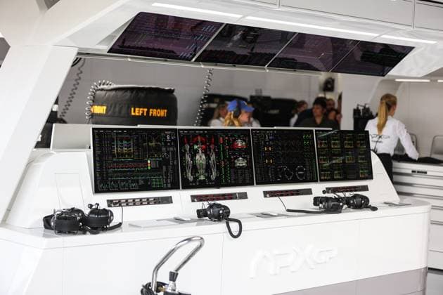 screens of datas in the garage of APEX APXGP fictional team for the F1 movie by Apple Studios Bruckheimer Films, during the 2023 Formula 1 Aramco British Grand Prix, 10th round of the 2023 Formula One World Championship, WM, Weltmeisterschaft from July 7 to 9, 2023 on the Silverstone Circuit, in Silverstone, United Kingdom - F1 - BRITISH GRAND PRIX 2023 - RACE DPPI Panoramic  00123025_AV6_7835 