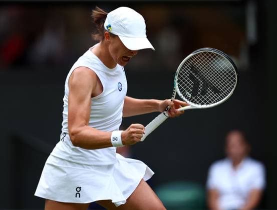 Mandatory Credit: Photo by Simon Dael Shutterstock (14003009gb) Iga Swiatek celebrates victory in her fourth round match Wimbledon Tennis Championships, Day 7, The All England Lawn Tennis and Croquet Club, London, UK - 09 Jul 2023 Wimbledon Tennis Championships, Day 7, The All England Lawn Tennis and Croquet Club, London, UK - 09 Jul 2023  Copyright: xSimonxDael Shutterstockx 14003009gb