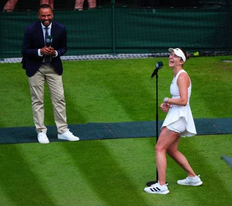 Mandatory Credit: Photo by Javier Garcia Shutterstock (14003010id) Elina Svitolina celebrates after winning her fourth round match Wimbledon Tennis Championships, Day 7, The All England Lawn Tennis and Croquet Club, London, UK - 09 Jul 2023 Wimbledon Tennis Championships, Day 7, The All England Lawn Tennis and Croquet Club, London, UK - 09 Jul 2023  Copyright: xJavierxGarcia Shutterstockx 14003010id