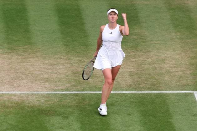 9th July 2023; All England Lawn Tennis and Croquet Club, London, England: Wimbledon Tennis Tournament; Elina Svitolina celebrates a point won against Victoria Azarenka  ActionPlus12529512 ShaunxBrooks
