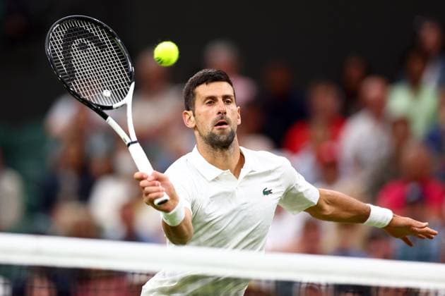 Mandatory Credit: Photo by Simon Dael Shutterstock (14003009gg) Novak Djokovic during his fourth round match Wimbledon Tennis Championships, Day 7, The All England Lawn Tennis and Croquet Club, London, UK - 09 Jul 2023 Wimbledon Tennis Championships, Day 7, The All England Lawn Tennis and Croquet Club, London, UK - 09 Jul 2023  Copyright: xSimonxDael Shutterstockx 14003009gg