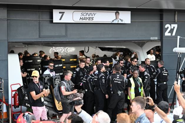 9th July 2023: Silverstone Circuit, Northamptonshire, England: Formula 1 2023 Aramco British F1 Grand Prix: Race Day; the garage for fictitious driver Sonny Hayes played by Brad Pitt in the forthcoming film being filmed at Silverstone  ActionPlus12529697 SimonxWest