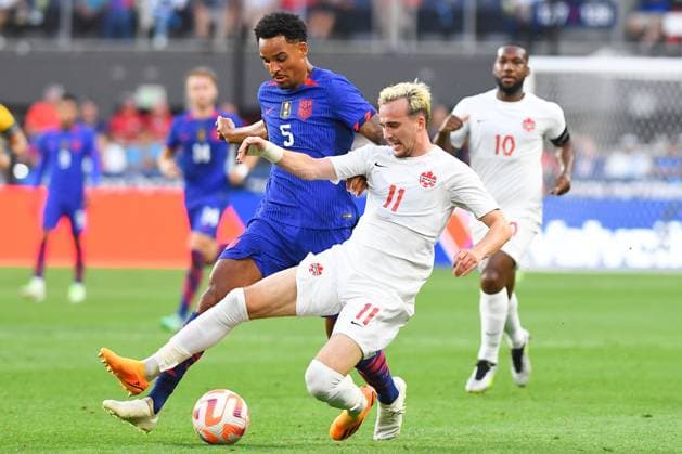 RECORD DATE NOT STATED 2023 CONCACAF Gold Cup United States vs Canada (L-R), Bryan Reynolds of USA and Liam Millar of Canada during the game United States (USA) vs Canada corresponding to Quarterfinals of the CONCACAF Gold Cup 2023, at TQL Stadium, on July 09, 2023. <br><br> (I-D), Bryan Reynolds de USA y Liam Millar de Canada durante el partido Estados Unidos (EUA) vs Canada, correspondiente a cuartos de Final de la Copa Oro de la CONCACAF 2023, en el TQL Stadium, el 09 de Julio de 2023. CINCINNATI OHIO ESTADOS UNIDOS  Copyright: xJONATHANxDUENASx 20230709200848_CGC_23_CF_USA_CAN_MILLAR88