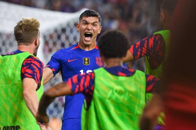 RECORD DATE NOT STATED 2023 CONCACAF Gold Cup United States vs Canada Brandon Vazquez celebrates his goal 1-0 of USA during the game United States (USA) vs Canada corresponding to Quarterfinals of the CONCACAF Gold Cup 2023, at TQL Stadium, on July 09, 2023. <br><br> Brandon Vazquez celebrates his goal 1-0 de USA durante el partido Estados Unidos (EUA) vs Canada, correspondiente a cuartos de Final de la Copa Oro de la CONCACAF 2023, en el TQL Stadium, el 09 de Julio de 2023. CINCINNATI OHIO ESTADOS UNIDOS  Copyright: xJONATHANxDUENASx 20230709210645_CGC_23_CF_USA_CAN_VAZQUEZ140