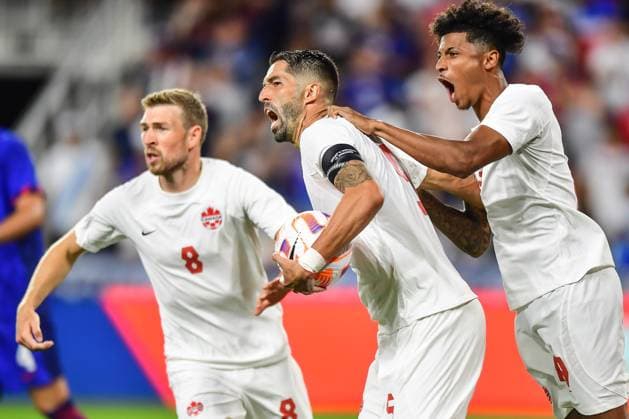 RECORD DATE NOT STATED 2023 CONCACAF Gold Cup United States vs Canada Steven Vitoria celebrates his goal 1-1 of Canada during the game United States (USA) vs Canada corresponding to Quarterfinals of the CONCACAF Gold Cup 2023, at TQL Stadium, on July 09, 2023. <br><br> Steven Vitoria celebra su gol 1-1 de Canada durante el partido Estados Unidos (EUA) vs Canada, correspondiente a cuartos de Final de la Copa Oro de la CONCACAF 2023, en el TQL Stadium, el 09 de Julio de 2023. CINCINNATI OHIO ESTADOS UNIDOS  Copyright: xIsaacxOrtizx 20230709213133_CGC_23_CF_USA_CAN_VITORIA171