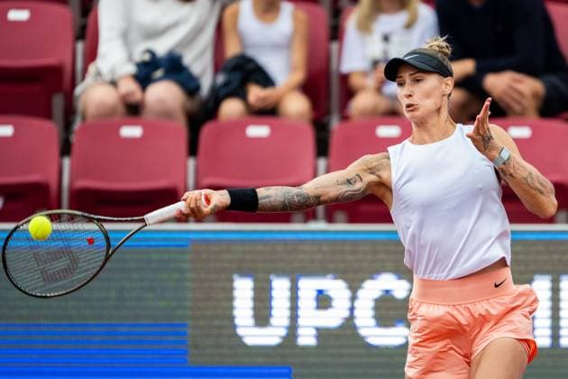 230710 Polona Hercog, Slovenien, under dag 1 av WTA, Tennis Damen Nordea Open den 10 juli 2023 i Bastad. Copyright: MATHILDAxAHLBERG BB230710MA008