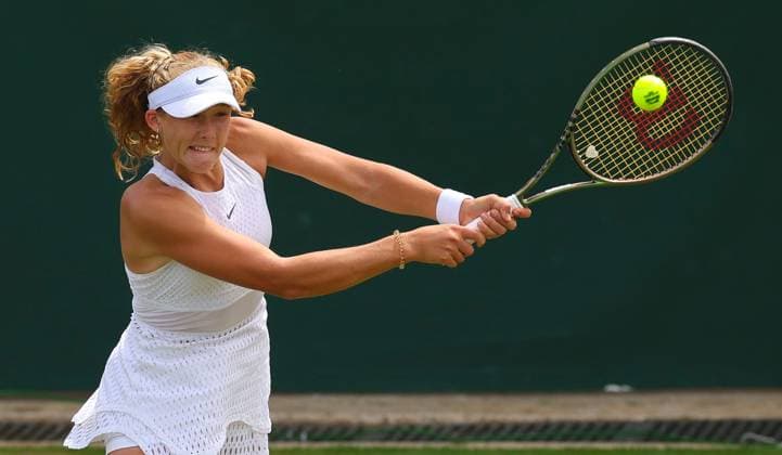 Mandatory Credit: Photo by Ella Ling Shutterstock (14003751i) Mirra Andreeva in action against Madison Keys Wimbledon Tennis Championships, Day 8, The All England Lawn Tennis and Croquet Club, London, UK - 10 Jul 2023 Wimbledon Tennis Championships, Day 8, The All England Lawn Tennis and Croquet Club, London, UK - 10 Jul 2023  Copyright: xEllaxLing Shutterstockx 14003751i